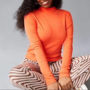 BDG Thin Cotton Turtleneck - Orange Long Sleeve Top